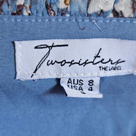 Two Sisters‎ The Label Blue Floral Dress Swiss Dot Slit Midi Length Size US 4 - Picture 3 of 7